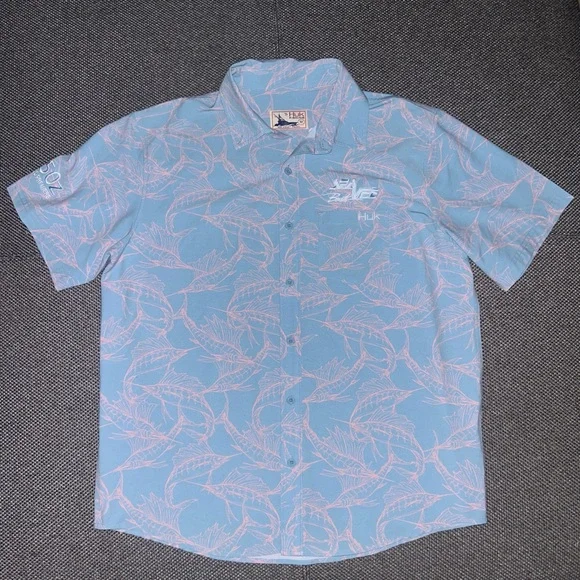 HUK Fishing Men's Blue Short Sleeve Shirt - Picture 1 of 3